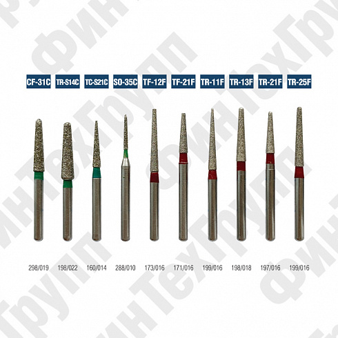 Алмазные боры CF-31C, TR-S14C, TC-S21C, SO-35C, TF-12F TF-21F, TR-11F TR-25F нумерация идентична борам MANI